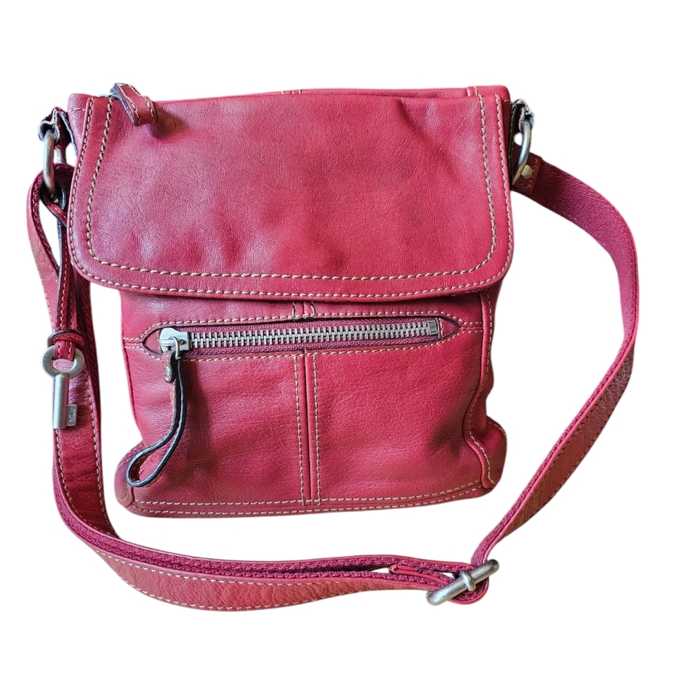 Vintage 90s FOSSIL Red Leather Crossbody Shoulder Bag Organizer Handbag Y2K